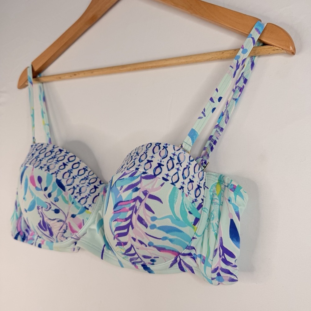 Lilly Pulitzer Knot Bikini Top Only Multicolor Leaves Size 10 Pre-Own - Picture 3 of 12
